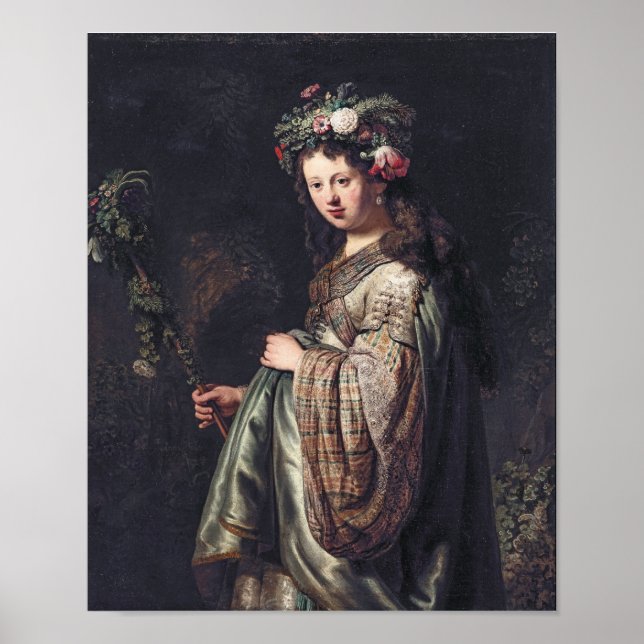 Saskia van Uylenburgh as Flora, Rembrandt, 1634 Poster (Framsidan)