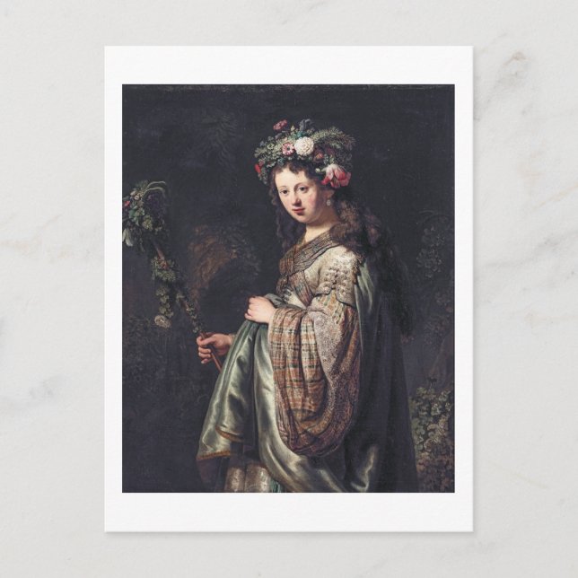 Saskia van Uylenburgh as Flora, Rembrandt, 1634 Vykort (Framsida)