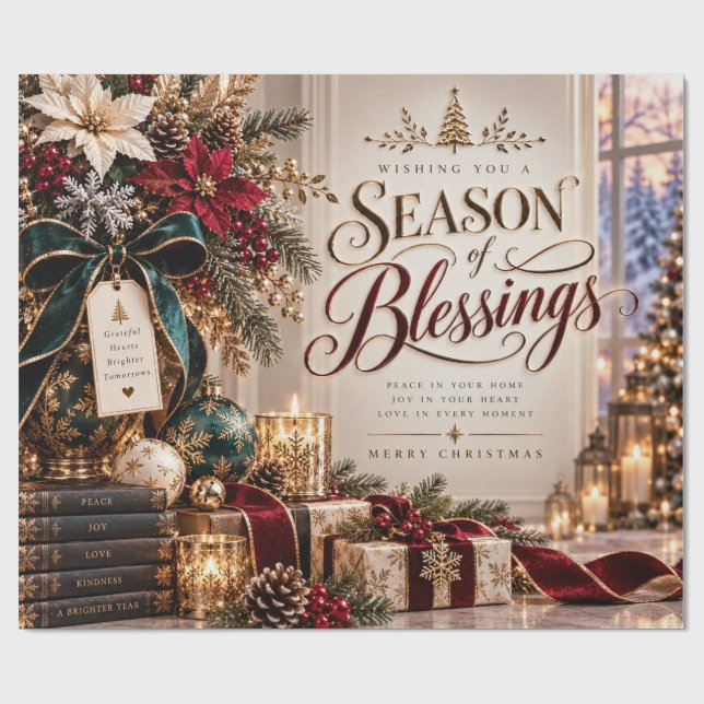 Säsong av välsignelser Burgundy jul Presentpapper (Platt)