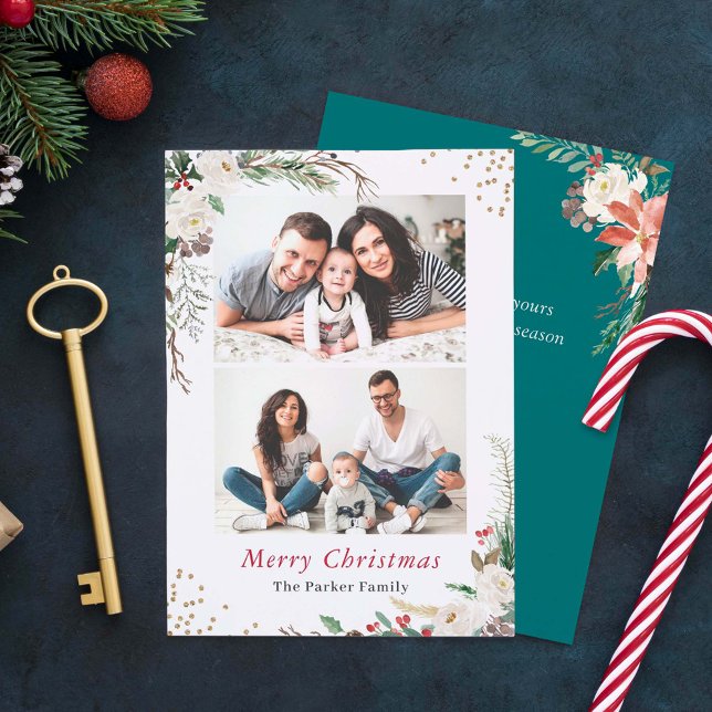 Säsong Botaniska vintern Blommigt jul 2 foto Julkort (Skapare uppladdad)