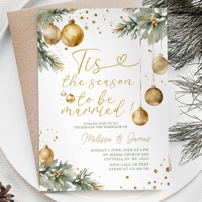 Säsong för att vara gift med Guld Bauble jul Bröll Inbjudningar (Skapare uppladdad)