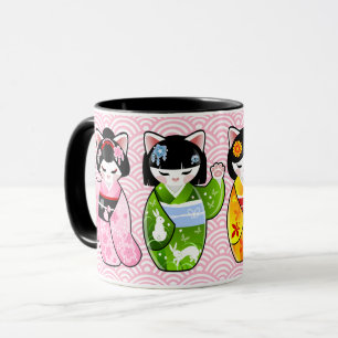 Säsong för Kokeshi Maneki Neko japansk lycklig Mugg