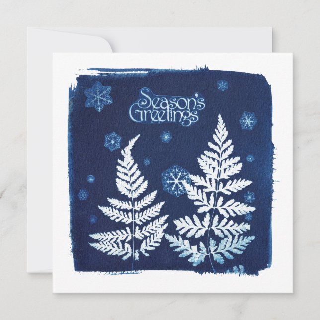 Säsong hälsningar Cyanotype kvadrerar Julkort (Framsida)