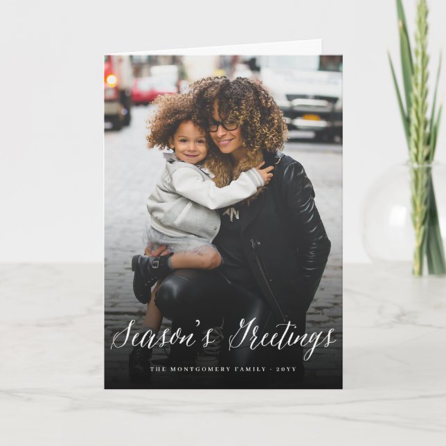 Säsong hälsningar skrivar helgdagfotokortet helgkort (Framsida)