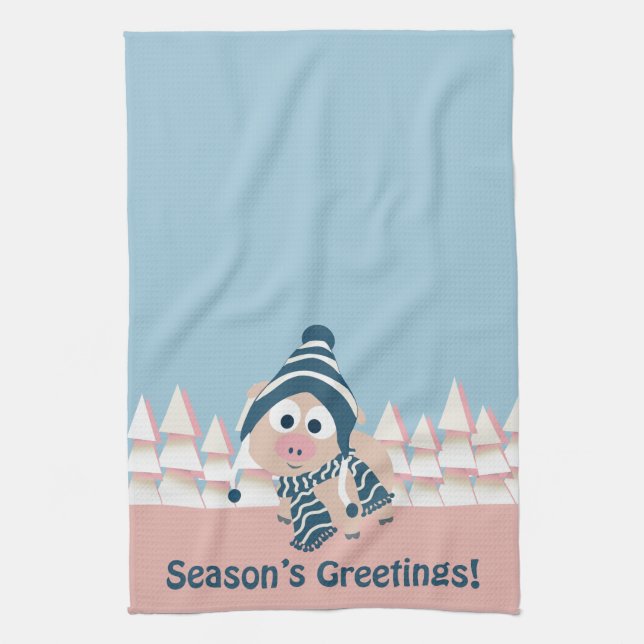 Säsong hälsninggris kökshandduk (Vertikal)