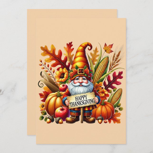 Säsong Happy thanksgiving gnome-vykort Julkort (Fram/baksida)