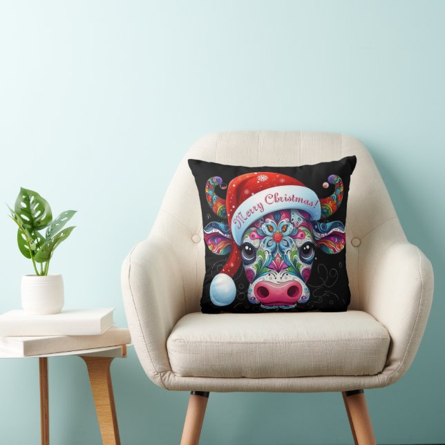 Säsong i Santa Cow Bull Santa Hat Kudde (Stol)