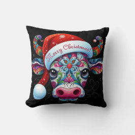 Säsong i Santa Cow Bull Santa Hat Kudde