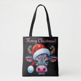 Säsong i Santa Cow Bull Santa Hat Tygkasse