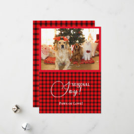 Säsong Joy Julafton Hundar & Cat Pet Photo Red Ram Julkort