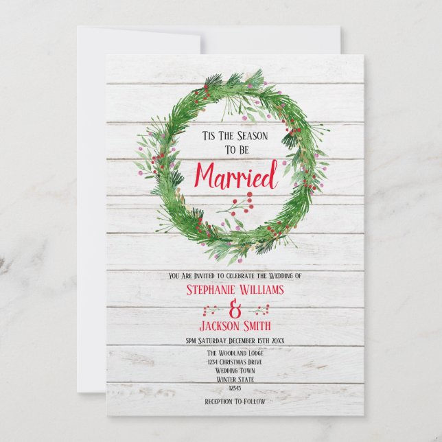 Säsong till gift | Rustic Wood Winter Wedding Inbjudningar (Framsida)