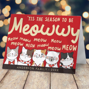 Säsong till Meowwy Funny Cute Cats Caroling Helgkort