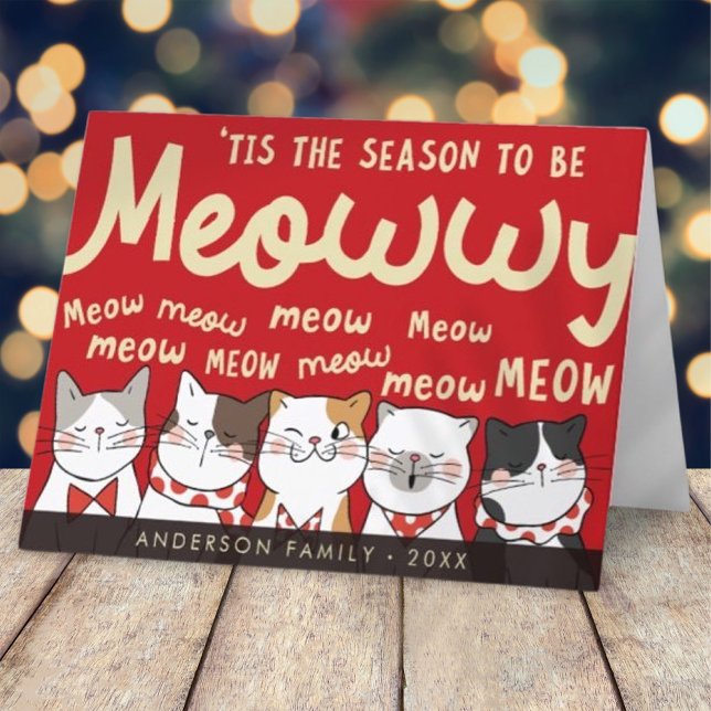 Säsong till Meowwy Funny Cute Cats Caroling Helgkort (Skapare uppladdad)