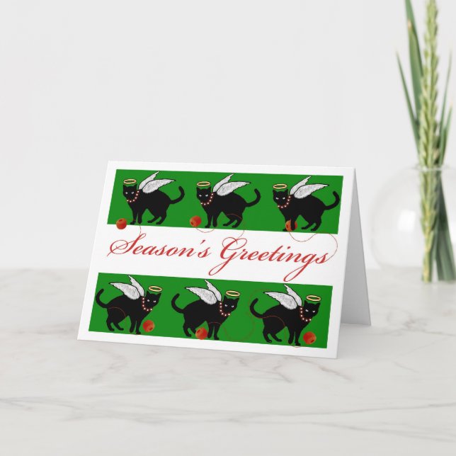 Säsongens Greetings Cat Angel Unwind Yarn Helgkort (Framsida)