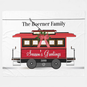 Säsongens Greetings Family Tram Trolley Streetcar Fleecefilt