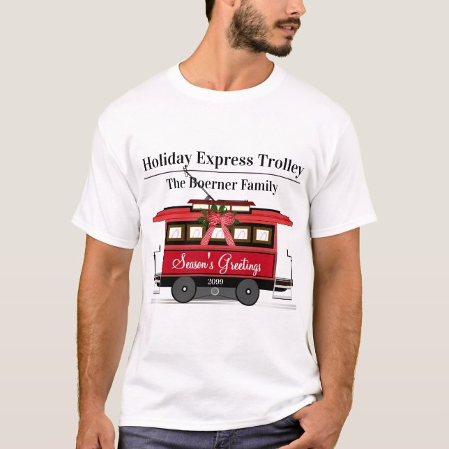 Säsongens Greetings Family Tram Trolley Streetcar T Shirt (Framsida)
