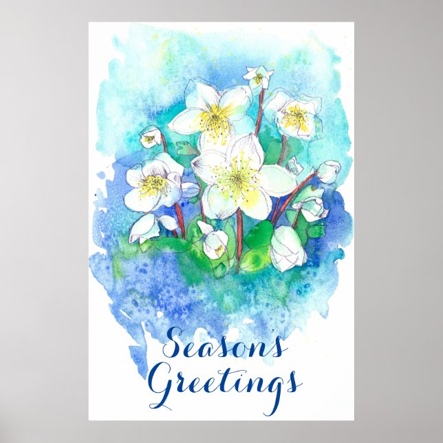 Säsongens Greetings Hellebore-julblommor Poster (Framsidan)