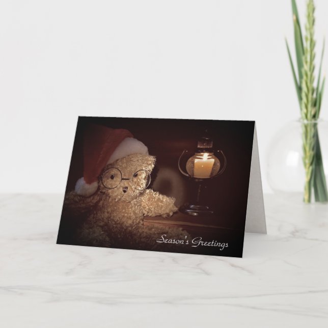 Säsongens Greetings-nalle med lysande lampa Kort (Framsida)