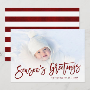 Säsongens Greetings Red Script Photo Overlay Julkort