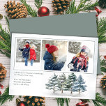 Säsongens Greetings Woodland Photo Collage Julkort<br><div class="desc">Den här designen har ett årstids helgdag med flera fotosamlingskort i hälsning,  elegantens löv,  botanisk vinter,  en fotomall,  skogar i gräs träd,  enkel grönskog,  vattenfärg i stil i land,  ett rostiskt grönt-tema och ett hälsningskort för julskript.</div>