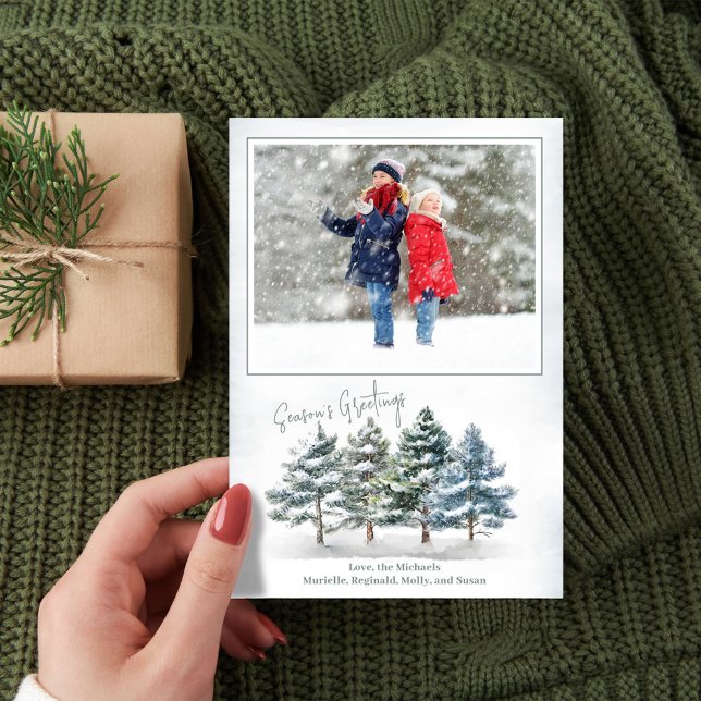 Säsongens Greetings Woodland Photo Julkort (Season's Greetings woodland holiday photo card.)