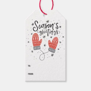Säsongens hälsningar Cute Red Mittens Presentetikett