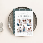 Säsongens hälsningar Elegant 6 Fotokollage Julkort<br><div class="desc">glädje med de här moderna helgdagskorten med 6 av dina favoritfoton i en stödrasterlayout. "Säsongshälsningar" visas överst i handskriven kalligrafi och klassisk serif-skrift. Anpassa med din familj namn och året i nedre högerna.</div>