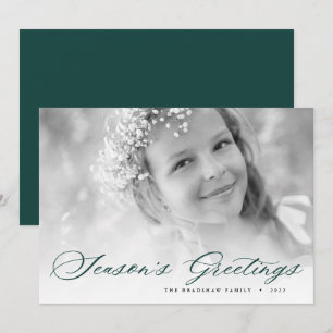 Säsongens hälsningar Elegant Skriptfoto Julkort