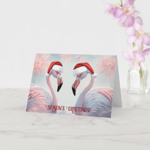 Säsongens hälsningar, Funny Flamingos Santa Hat Kort