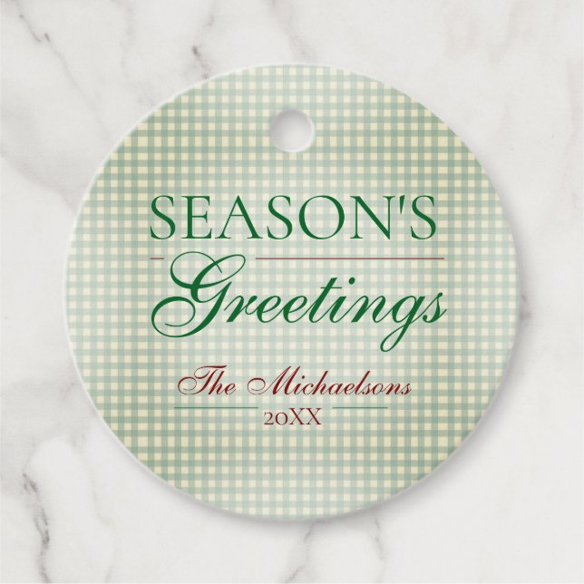 Säsongens hälsningar Gingham jul Gåvor Etiketter (Framsida)