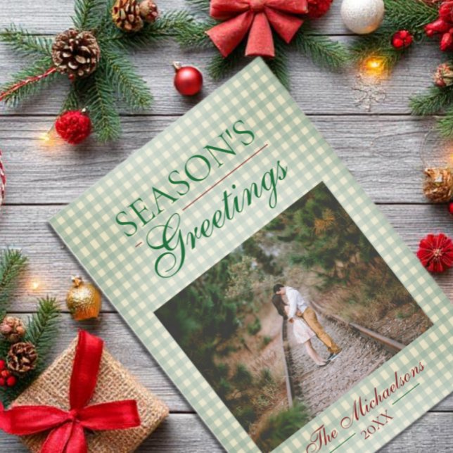 Säsongens hälsningar Gingham jul Julkort (Skapare uppladdad)