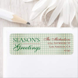 Säsongens hälsningar Gingham jul Returadress Etikett