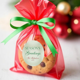 Säsongens hälsningar Gingham jul Runt Klistermärke