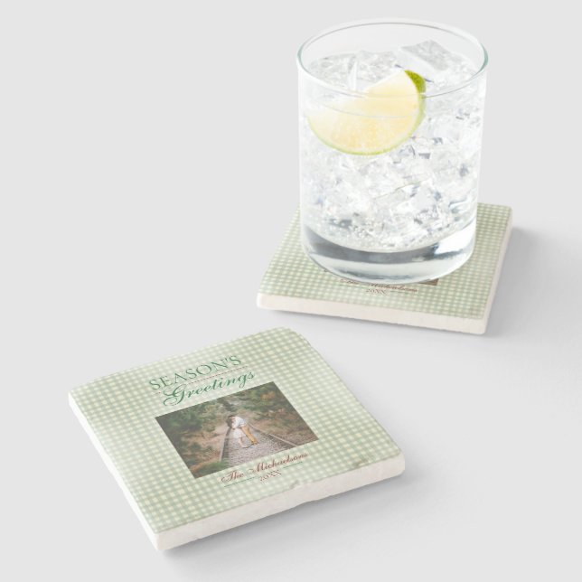 Säsongens hälsningar Gingham jul Stenunderlägg (Sidan)