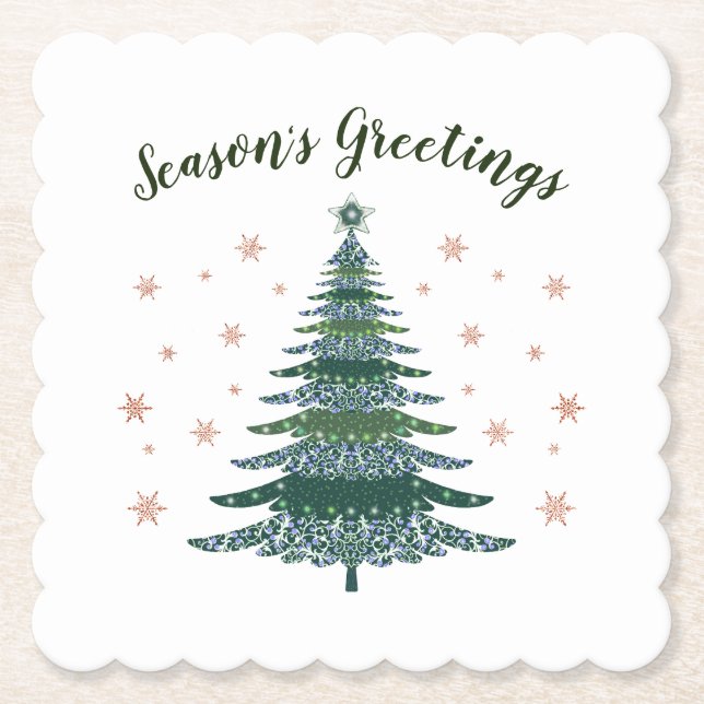 Säsongens hälsningar Grönt Ro Guld Julgran Underlägg Papper (Framsida)