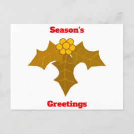 Säsongens hälsningar Guld Holly-vykort Vykort