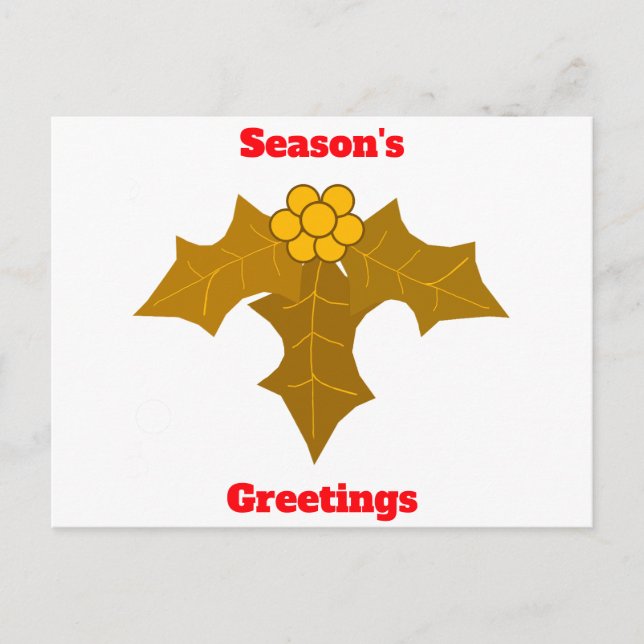 Säsongens hälsningar Guld Holly-vykort Vykort (Framsida)