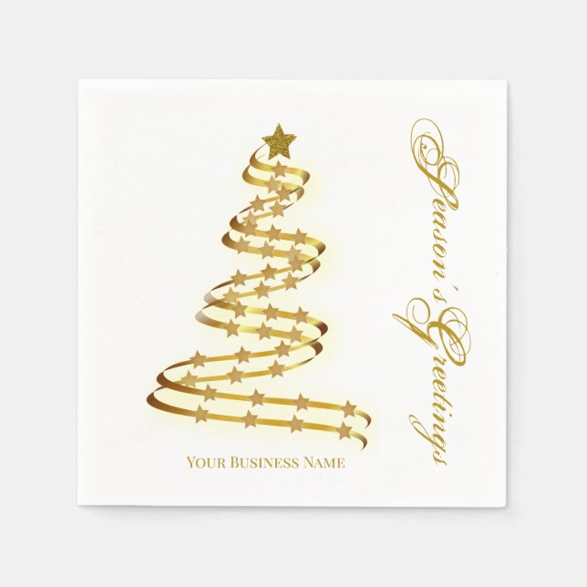 Säsongens hälsningar Guld Träd Stars Abstrakt Pappersservett (Framsidan)