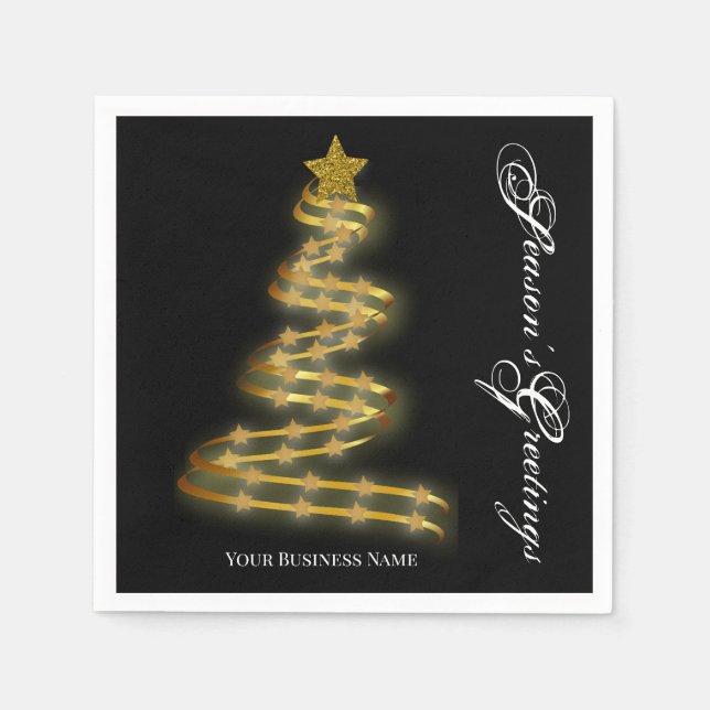 Säsongens hälsningar Guld Träd Stars Abstrakt Pappersservett (Framsidan)