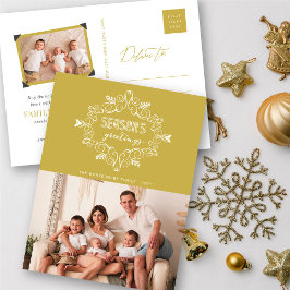 Säsongens hälsningar Guld Vintage Deco Foliage Pho Helg Vykort