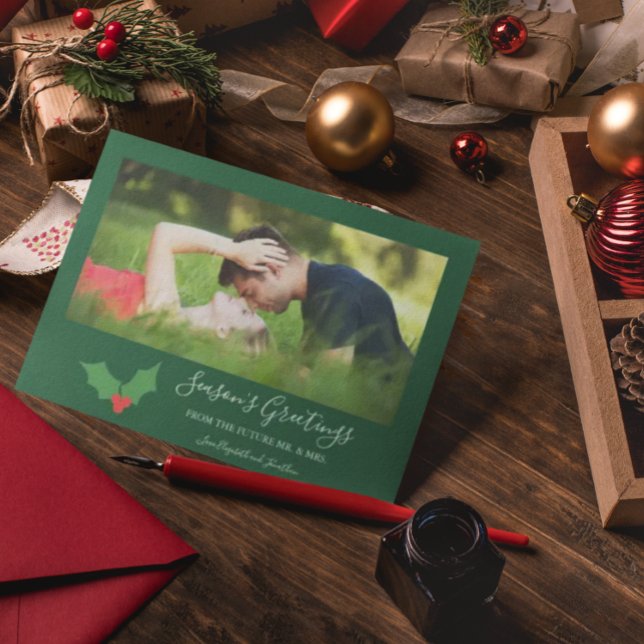 Säsongens hälsningar - Holly engagerade ett par fo Julkort (Skapare uppladdad)