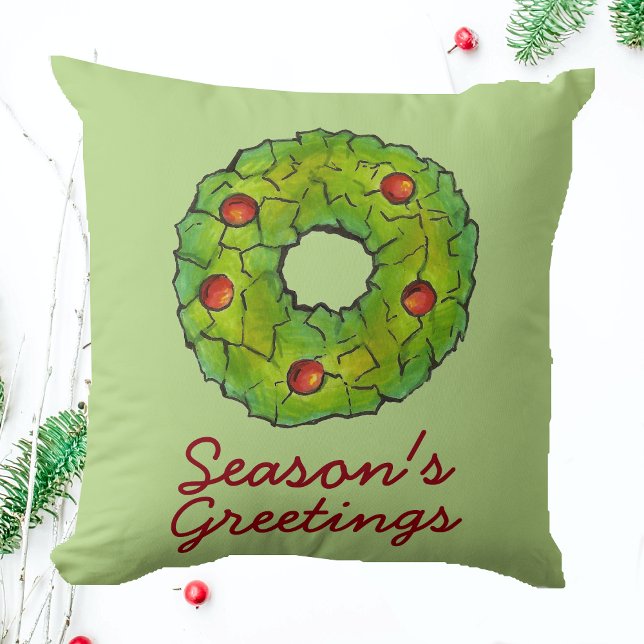 Säsongens hälsningar Jul Holly Wandeokie Kudde (Wreath pillow)