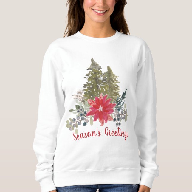 Säsongens hälsningar Julgran och Poinsettia T Shirt (Framsida)
