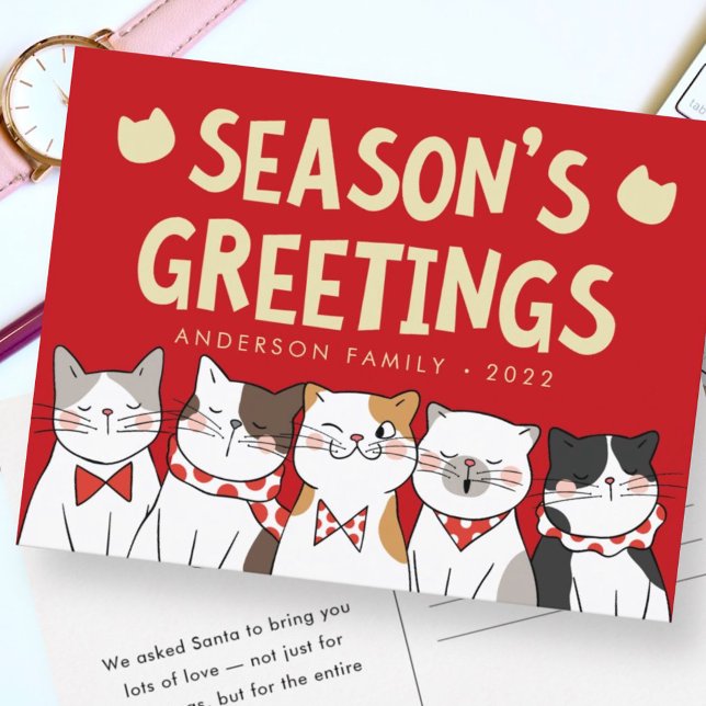 Säsongens hälsningar - Lustigt Cute Cats Caroling Helg Vykort (Skapare uppladdad)