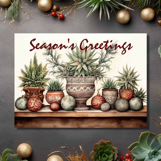Säsongens hälsningar markerade Succulents jul Helgkort (Front - Season's Greetings Potted Succulents Christmas Holiday Card)