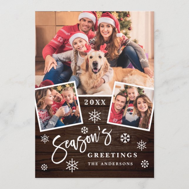 Säsongens hälsningar Modern skript 3 PHOTO Hälsnin Julkort (Framsida)