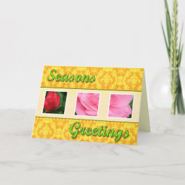 Säsongens hälsningar om blommor från rosa ros helgkort