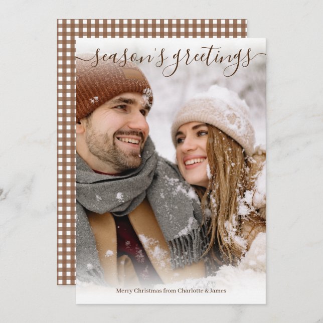 Säsongens hälsningar Personlig Fotojul Julkort (Fram/baksida)