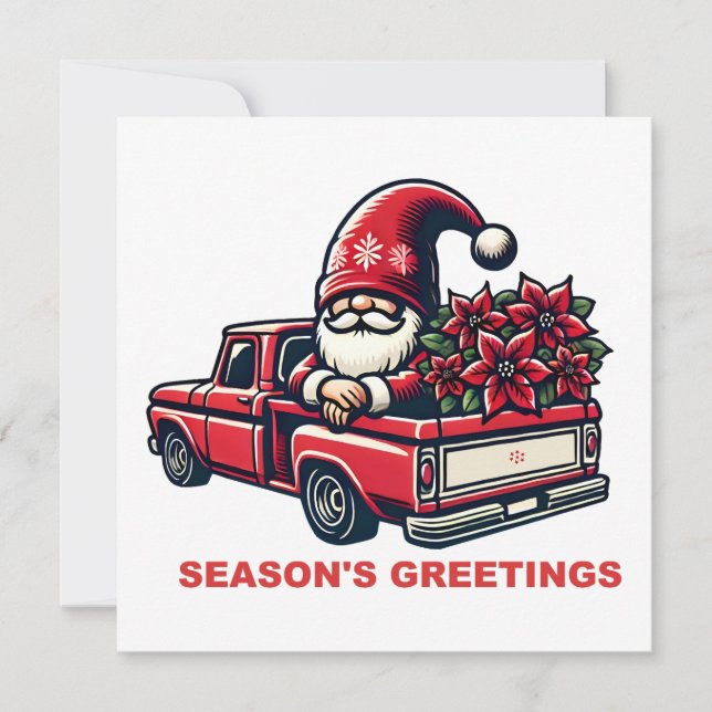 Säsongens hälsningar Poinsettia Gnome i Röda Lastb Julkort (Framsida)