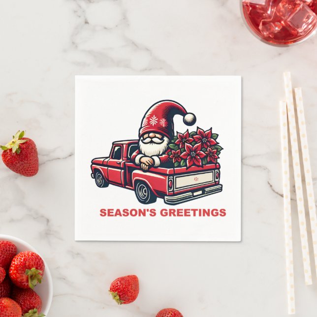 Säsongens hälsningar Poinsettia Gnome i Röda Lastb Pappersservett (Insitu)